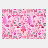 ピンクのクリスマスパターン ラッピングペーパーシート (正面3)