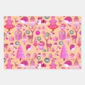 ピンクのクリスマスパターン ラッピングペーパーシート (正面3)