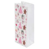 ピンクのクリスマスパターン ワインギフトバッグ (裏面アングル)