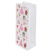 ピンクのクリスマスパターン ワインギフトバッグ (正面アングル)