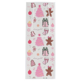 ピンクのクリスマスパターン ワインギフトバッグ