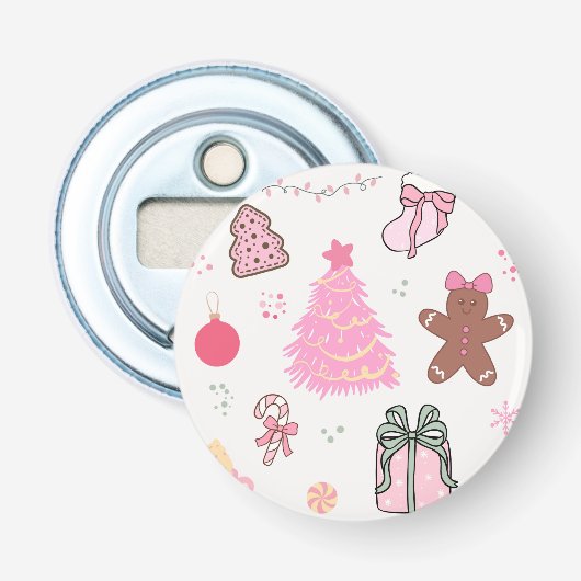 ピンクのクリスマスパターン 栓抜き (正面)