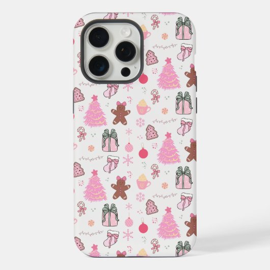 ピンクのクリスマスパターン iPhoneケース (裏面)