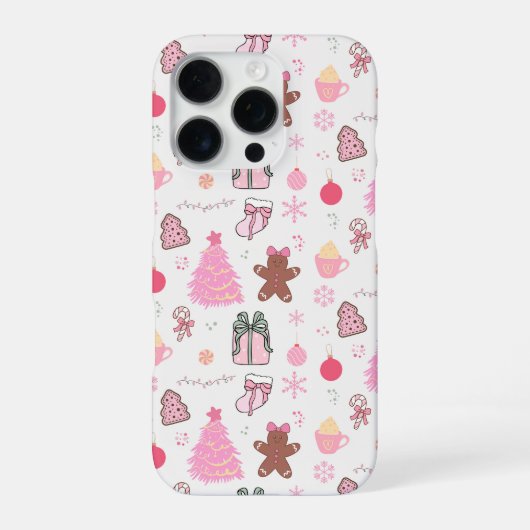 ピンクのクリスマスパターン iPhoneケース (裏面)