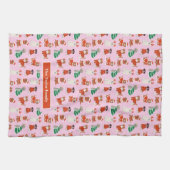 ピンクのクリスマスパーソナライズされた犬 キッチンタオル (横)