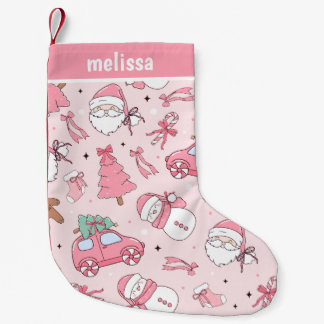 ピンクのクリスマスパーソナライズドデザイン スモールクリスマスストッキング