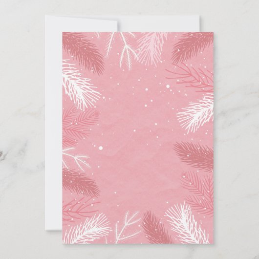 ピンクのクリスマスパーティーと松葉の木 招待状 (裏面)