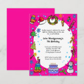 ピンクのクリスマスパーティーの招待 招待状 (正面/裏面)