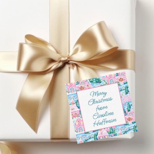 ピンクのクリスマスビレッジギフトエンクロージャー ノートカード