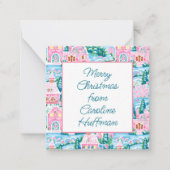 ピンクのクリスマスビレッジギフトエンクロージャー ノートカード (正面)