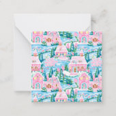 ピンクのクリスマスビレッジギフトエンクロージャー ノートカード (裏面)