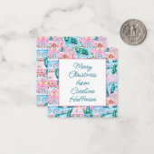 ピンクのクリスマスビレッジギフトエンクロージャー ノートカード (正面/裏面インサイチュ)