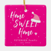 ピンクのクリスマスファミリーPHOTO名ホーム甘いホーム セラミックオーナメント (正面)