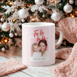 ピンクのクリスマスフォトギフト コーヒーマグカップ