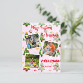 ピンクのクリスマスフォトコラージツリー ポストカード (スタンド正面)