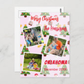 ピンクのクリスマスフォトコラージツリー ポストカード (正面/裏面)