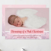 ピンクのクリスマスフォトスノーフレーク初めてのクリスマス シーズンカード