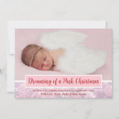 ピンクのクリスマスフォトスノーフレーク初めてのクリスマス シーズンカード (正面)