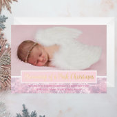 ピンクのクリスマスフォトスノーフレーク初めてのクリスマス 箔シーズンカード