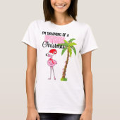 ピンクのクリスマスフラミンゴの夢を見ている Tシャツ (正面)