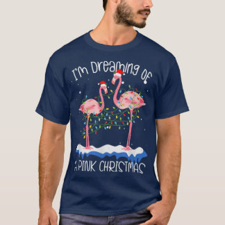 ピンクのクリスマスフラミンゴSaの夢を見おもしろいる Tシャツ