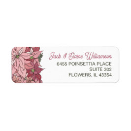 ピンクのクリスマスフラワーズ差出人住所 ラベル