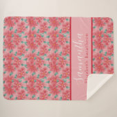 ピンクのクリスマスフローラポインセチアパーソナライズされた名 シェルパブランケット (正面(横))