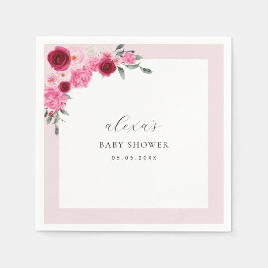 ピンクのクリスマスフローラ | Winter Girlベビーシャワー スタンダードカクテルナプキン (正面)