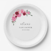 ピンクのクリスマスフローラ | Winter Girlベビーシャワー ペーパープレート (正面)