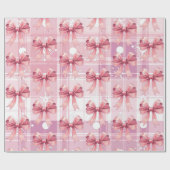 ピンクのクリスマスプレイドスノーフレークスボーコケット ラッピングペーパー (フラット)