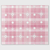 ピンクのクリスマスプレイド雪片パターン ラッピングペーパー (フラット)