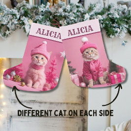 ピンクのクリスマスプレゼントかわいい猫ハンガー スモールクリスマスストッキング