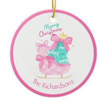 ピンクのクリスマスプレゼントそりの木