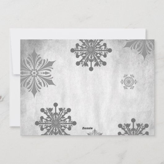 ピンクのクリスマスプレゼントと雪片フォトカード シーズンカード (裏面)