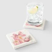 ピンクのクリスマスプレゼントストーンコースター ストーンコースター (横)