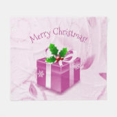 ピンクのクリスマスプレゼント毛布 フリースブランケット (正面(横))