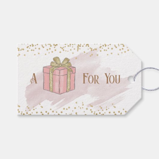 ピンクのクリスマスプレゼント ギフトタグ (正面(横))