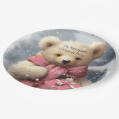 ピンクのクリスマスベアの年間パーティー ペーパープレート (アングル)