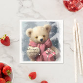 ピンクのクリスマスベア スタンダードカクテルナプキン (インサイチュ)