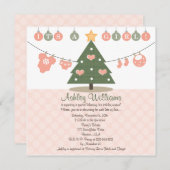 ピンクのクリスマスベイビーシャワー招待状 シーズンカード (正面/裏面)