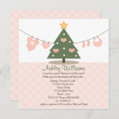 ピンクのクリスマスベイビーシャワー招待状 招待状 (正面/裏面)
