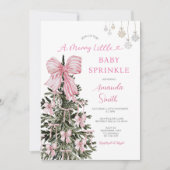 ピンクのクリスマスベイビー スプリンクラーストライプ 招待状 (正面)