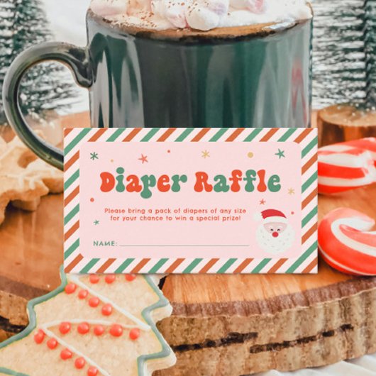 ピンクのクリスマスベビーシャワーおむつラッフル エンクロージャーカード