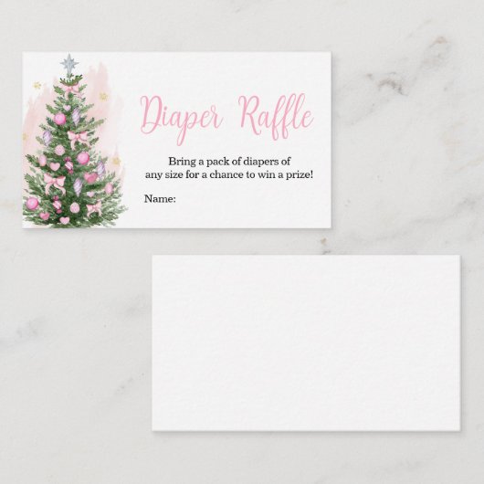ピンクのクリスマスベビーシャワーおむつラッフル 名刺 (正面/裏面)