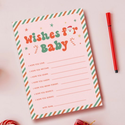 ピンクのクリスマスベビーシャワーの願いベビーカード 招待状