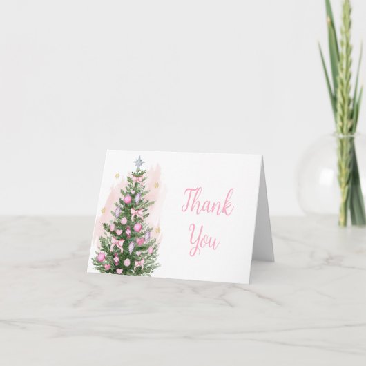 ピンクのクリスマスベビーシャワーサンキューカード サンキューカード (正面)