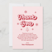 ピンクのクリスマスベビーシャワー サンキューカード (正面)