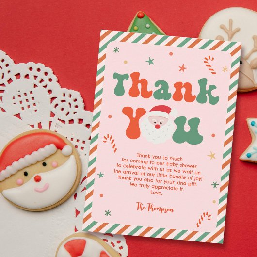 ピンクのクリスマスベビーシャワー サンキューカード