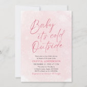 ピンクのクリスマスベビーベビーシャワー外は寒い 招待状 (正面)