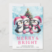 ピンクのクリスマスペメリーンギンとブライト シーズンカード (正面)